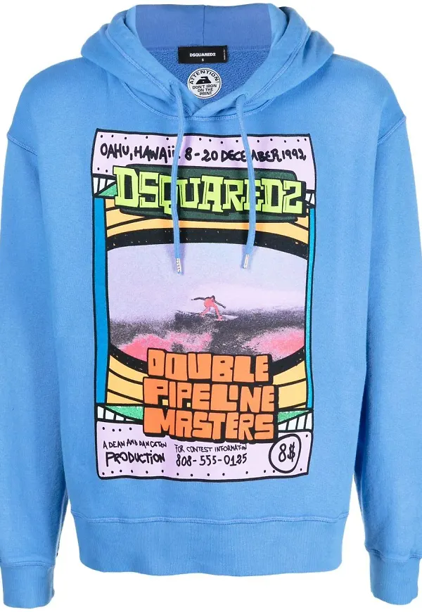 Dsquared2 hoodie med grafiskt tryck - Blå