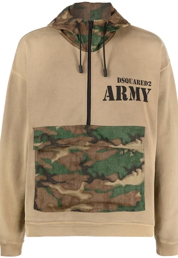 Dsquared2 hoodie med halv dragkedja - Grön