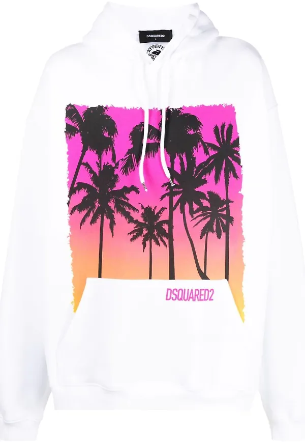 Dsquared2 hoodie med palmtryck - Vit