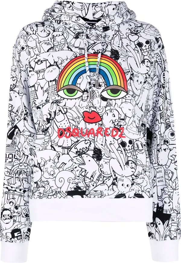 Dsquared2 hoodie med skissmotiv - Vit