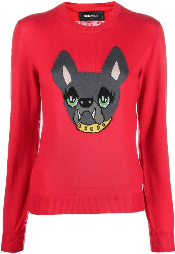 Dsquared2 Icon Dog stickad tröja - Röd