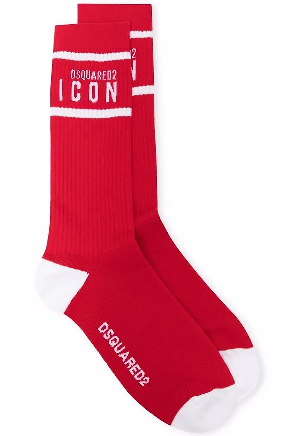 Dsquared2 Icon ribbade strumpor - Röd