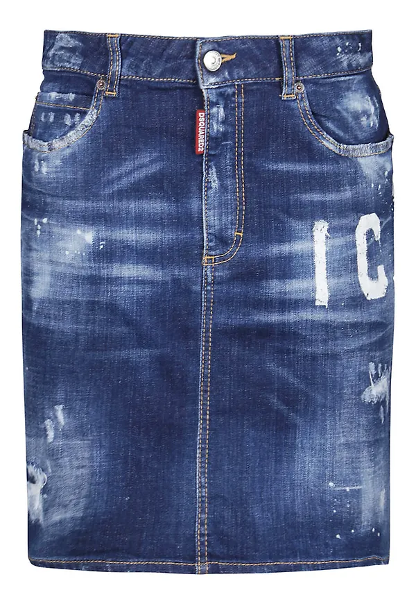 Dsquared2 Icon Spray Midi Skirt Blå, Dam