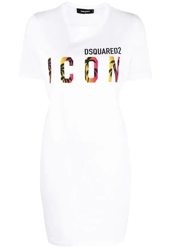 Dsquared2 Icon Sunset Palm t-shirtklänning - Vit