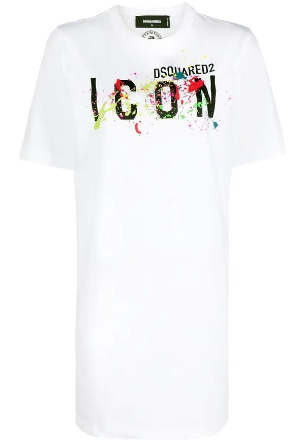 Dsquared2 Icon t-shirtklänning med färgstänk - Vit