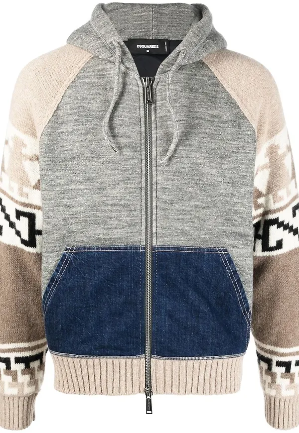 Dsquared2 intarsiastickad hoodie med dragkedja - Grå