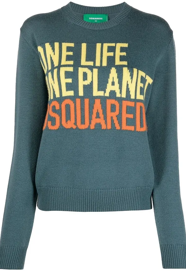 Dsquared2 intarsiastickad tröja med slogan - Blå