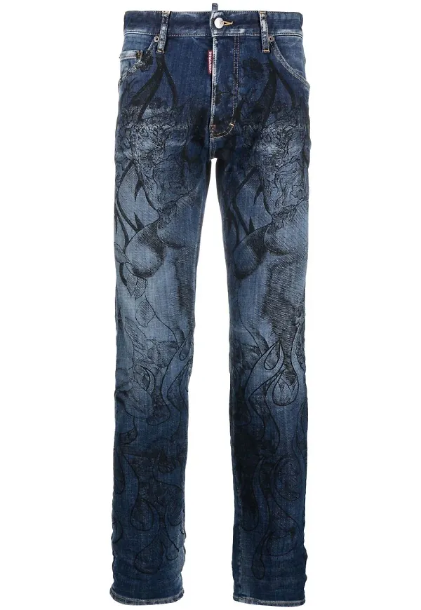 Dsquared2 jeans med grafiskt tryck - Blå