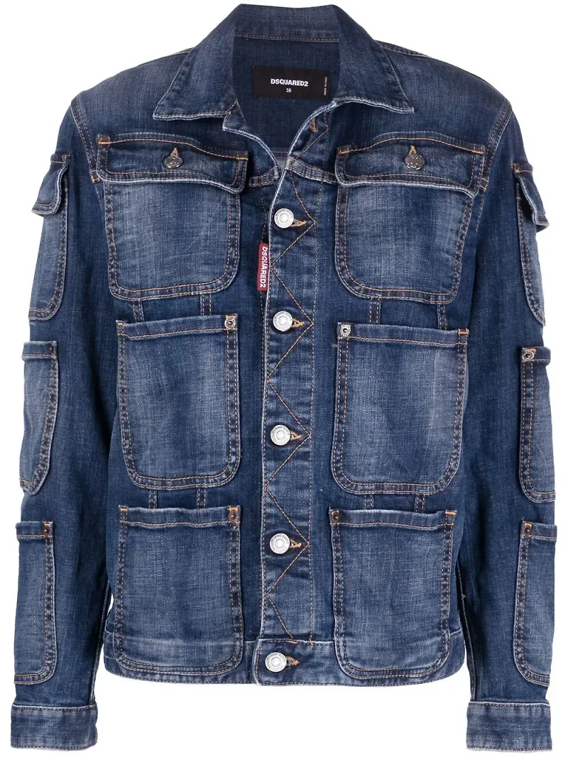 Dsquared2 jeansjacka med fickdetalj - Blå