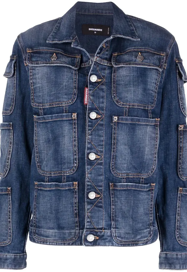 Dsquared2 jeansjacka med fickdetalj - Blå