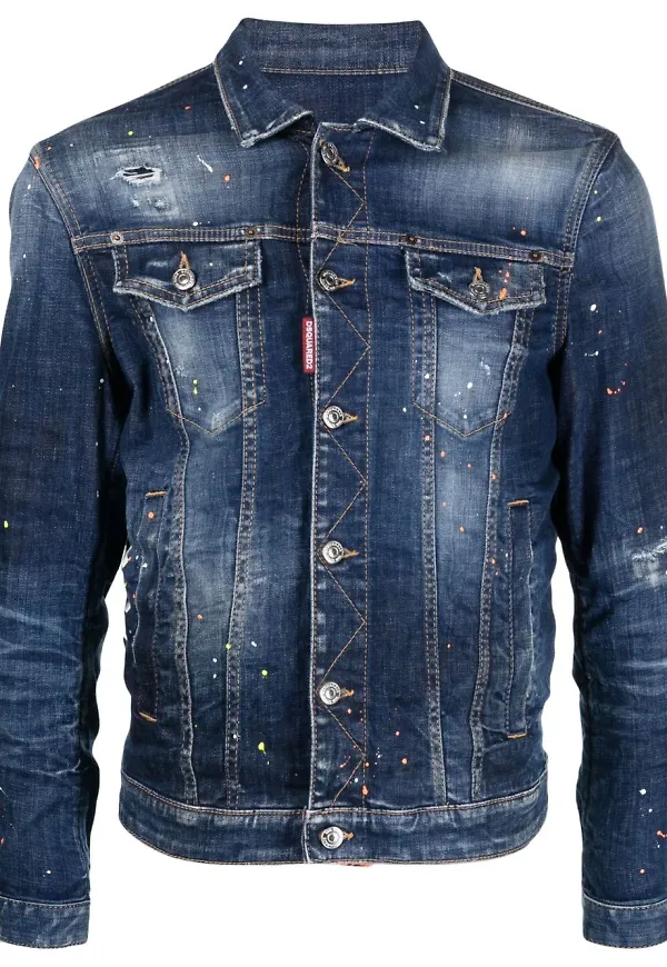 Dsquared2 jeansjacka med färgstänk - Blå