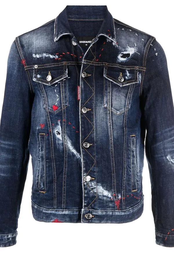 Dsquared2 jeansjacka med färgstänk - Blå