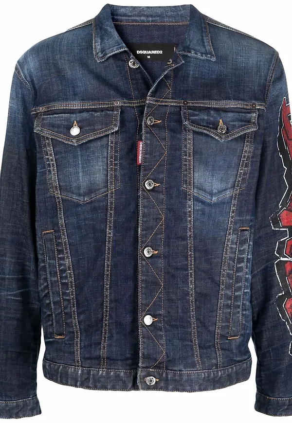 Dsquared2 jeansjacka med graffititryck - Blå