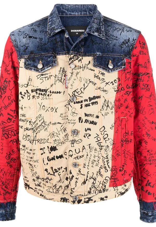Dsquared2 jeansjacka med graffititryck - Röd