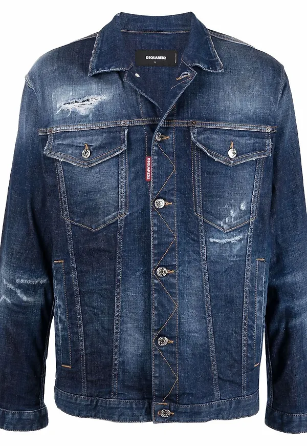 Dsquared2 jeansjacka med sliten detalj - Blå