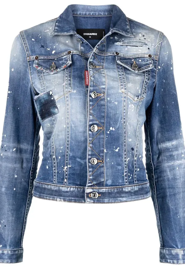 Dsquared2 jeansjacka med slitning - Blå