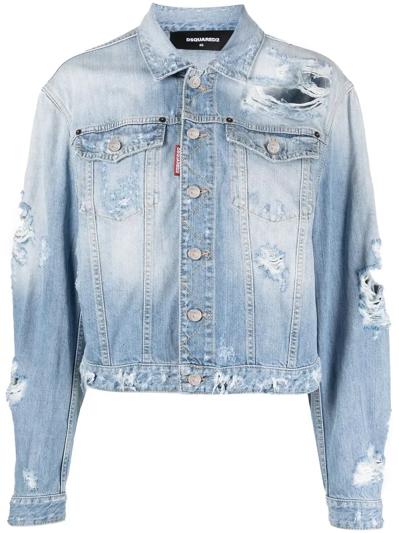 Dsquared2 jeansjacka med slitning - Blå