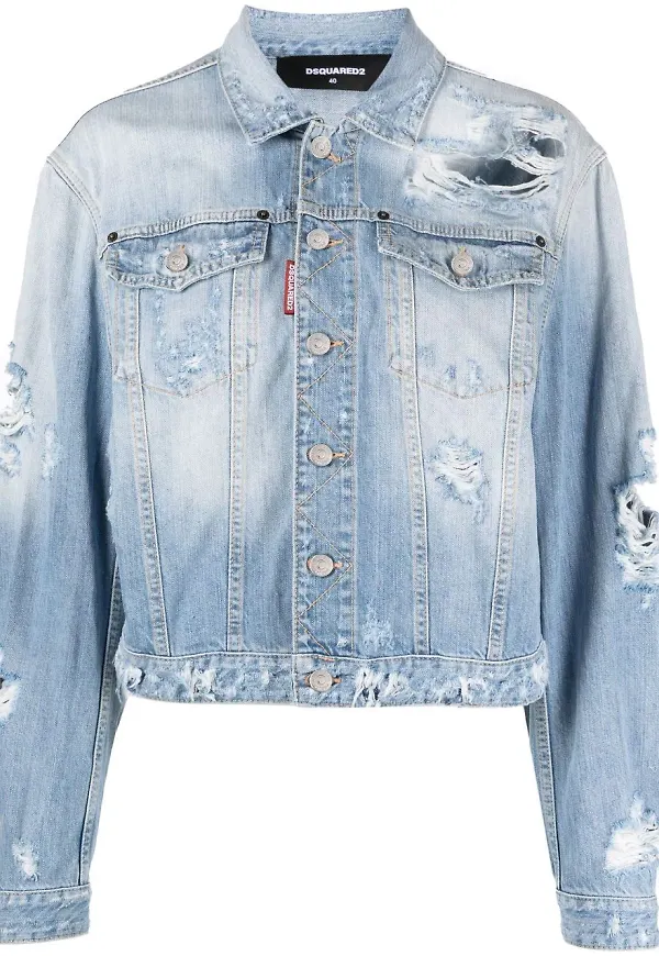 Dsquared2 jeansjacka med slitning - Blå