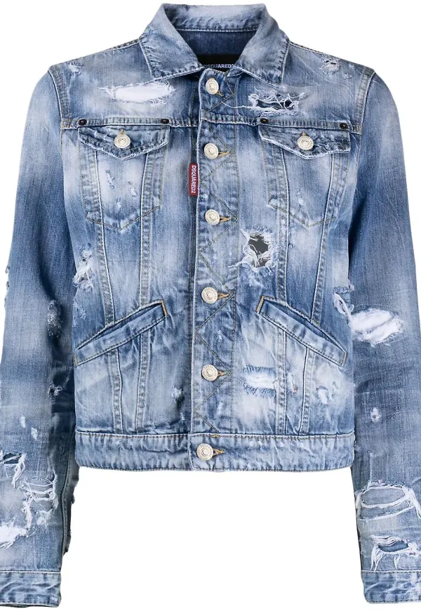 Dsquared2 jeansjacka med slitning - Blå