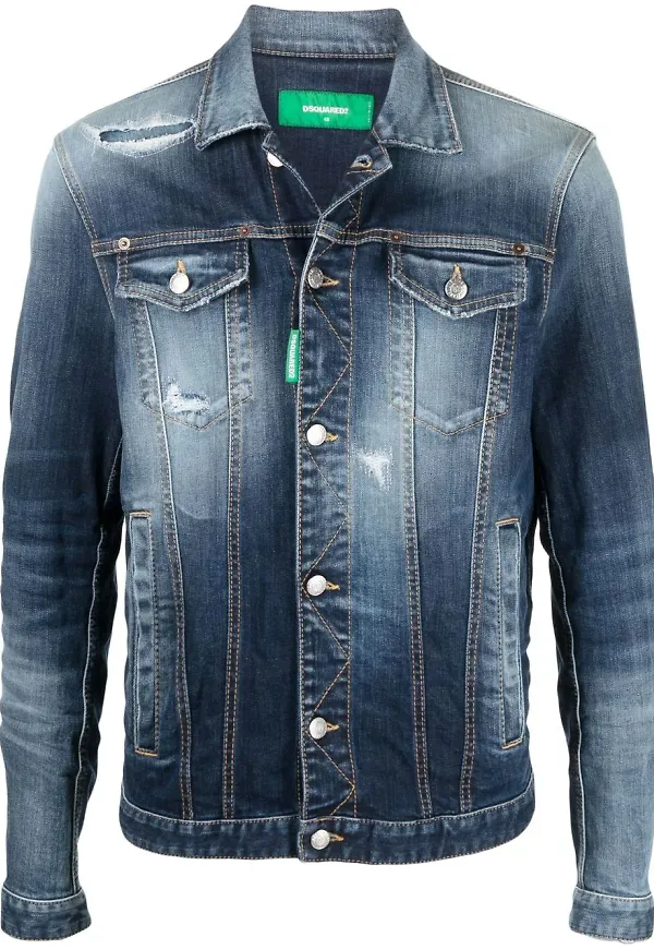 Dsquared2 jeansjacka med slitning - Blå