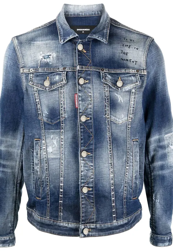 Dsquared2 jeansjacka med slitning - Blå