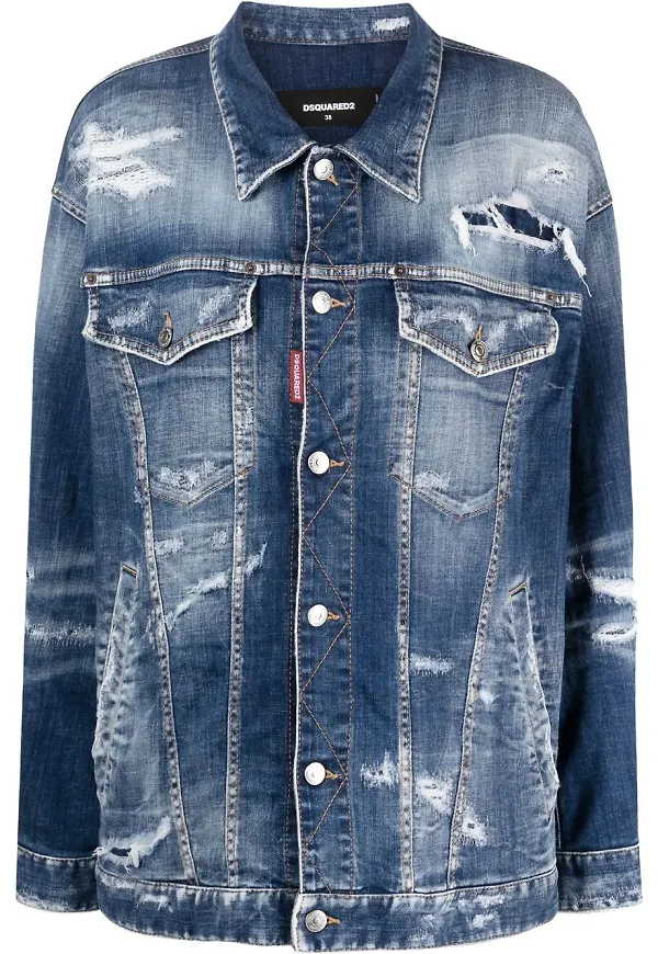 Dsquared2 jeansjacka med slitning - Blå