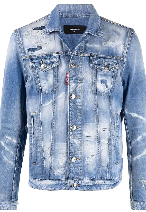 Dsquared2 jeansjacka med slitning - Blå