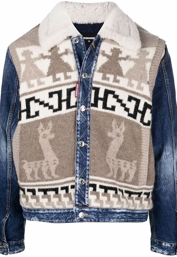 Dsquared2 jeansjacka med stickad panel - Blå