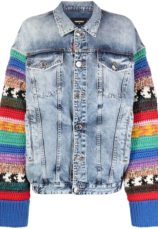 Dsquared2 jeansjacka med stickad ärm - Blå