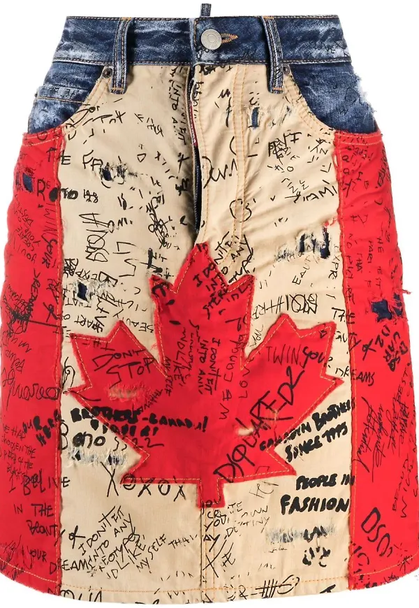 Dsquared2 jeanskjol med graffititryck - Blå