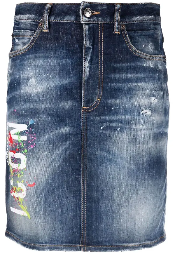 Dsquared2 jeanskjol med ikoniskt tryck - Blå