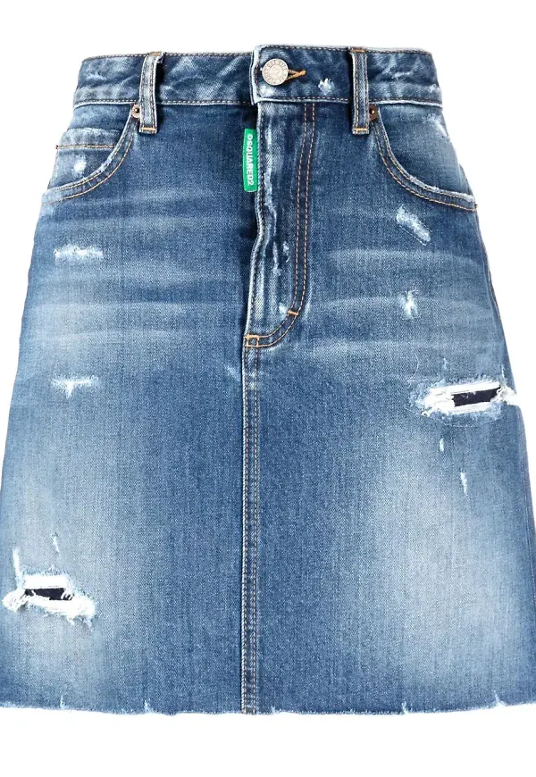 Dsquared2 jeanskjol med slitning - Blå