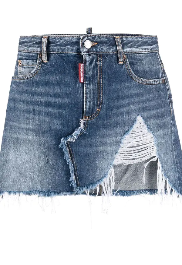 Dsquared2 jeanskjol med slitning - Blå
