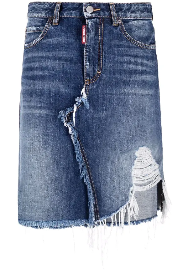 Dsquared2 jeanskjol med slitning - Blå
