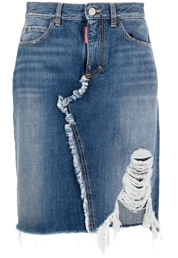 Dsquared2 jeanskjol med slitning - Blå
