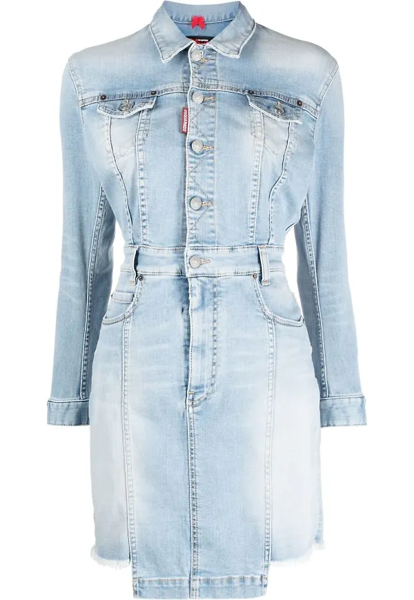 Dsquared2 jeansklänning med asymmetrisk fåll - Blå