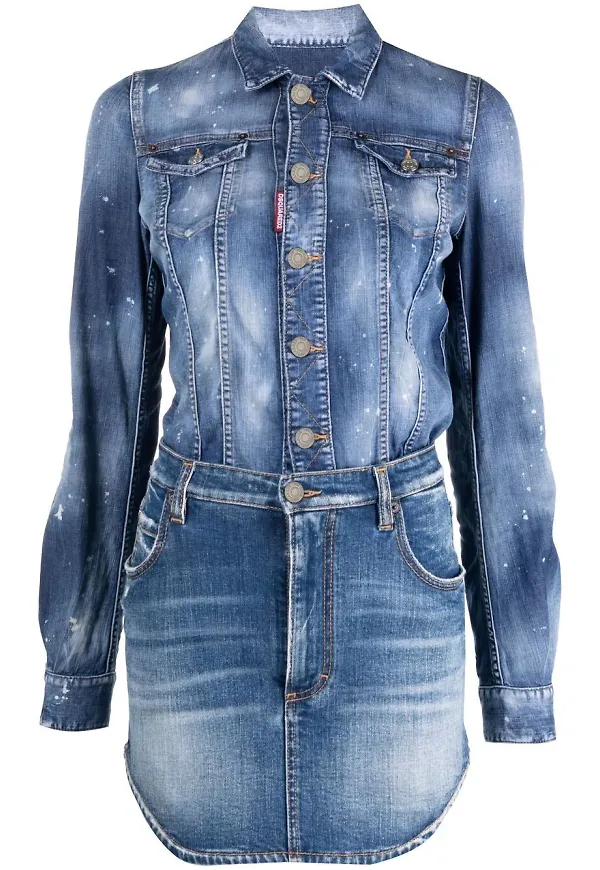 Dsquared2 jeansklänning med färgstänk - Blå