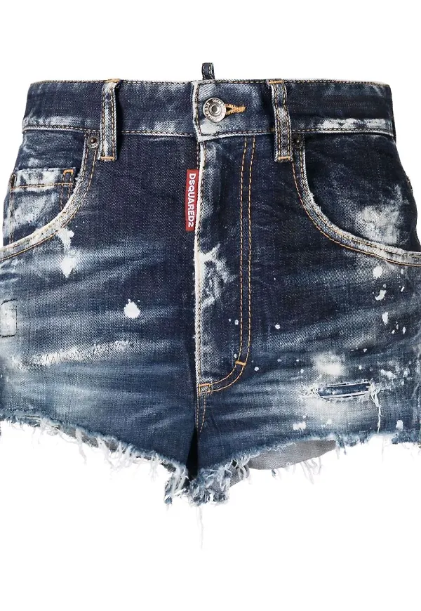 Dsquared2 jeansshorts med färgstänk - Blå