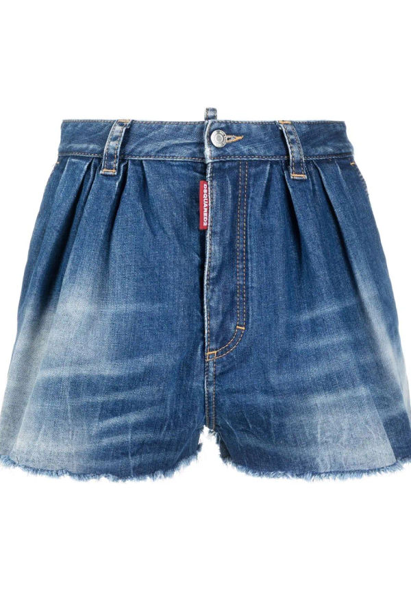 Dsquared2 jeansshorts med osydd fåll - Blå
