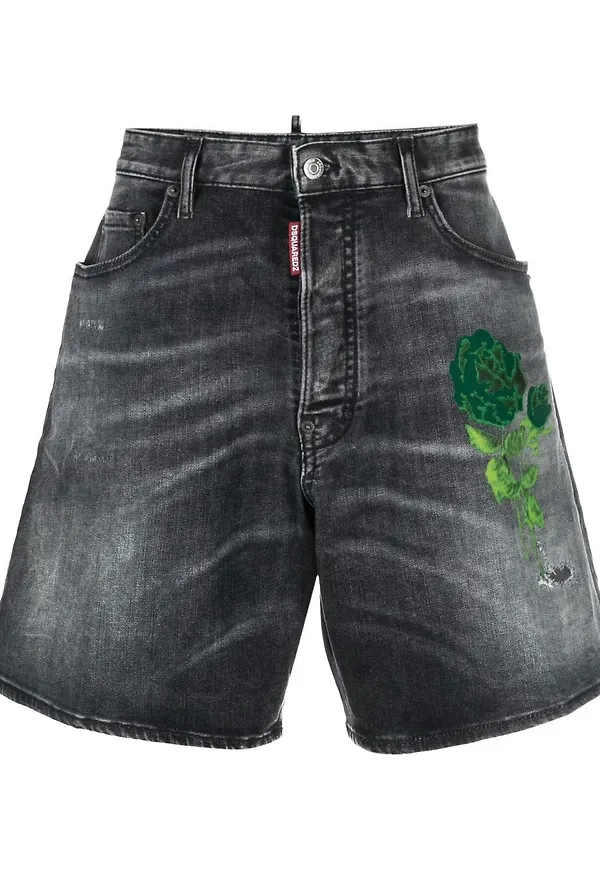 Dsquared2 jeansshorts med rosmärke - Svart
