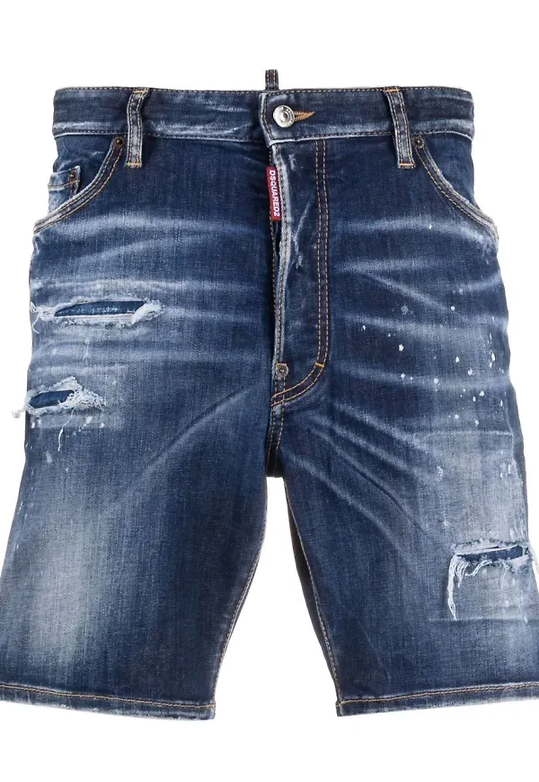 Dsquared2 jeansshorts slitna märkeslappar - Blå