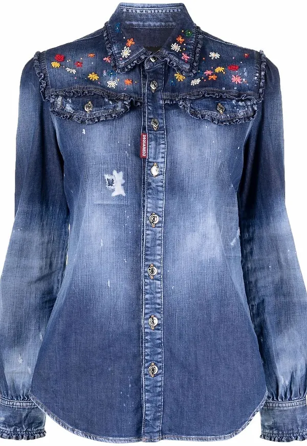 Dsquared2 jeansskjorta med brodyr - Blå