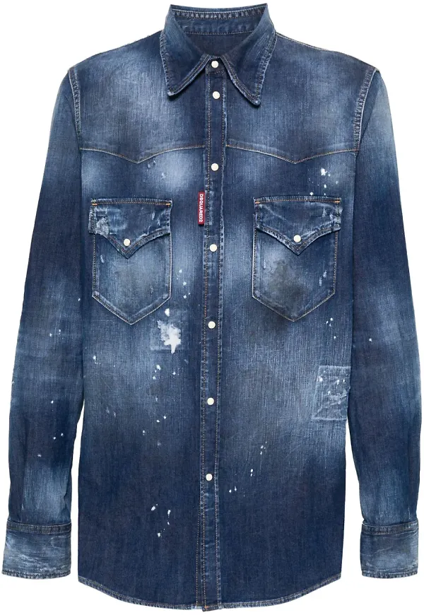 DSQUARED2 jeansskjorta med färgstänk - Blå