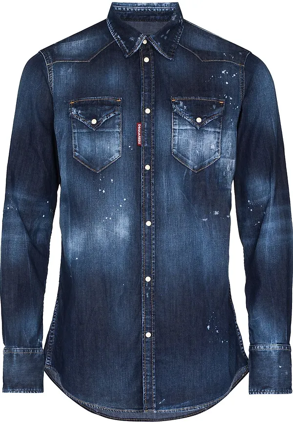 Dsquared2 jeansskjorta med färgstänk - Blå