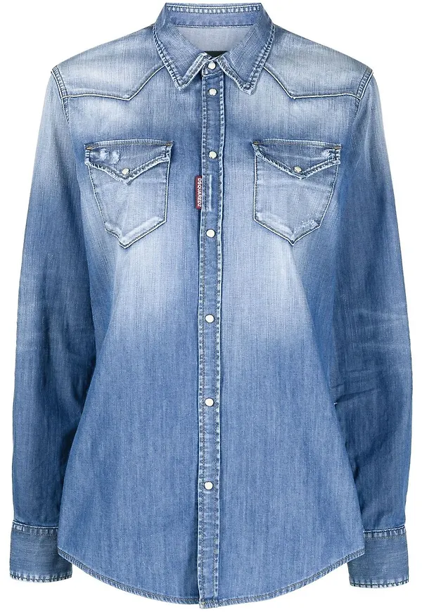 Dsquared2 jeansskjorta med knäppning - Blå
