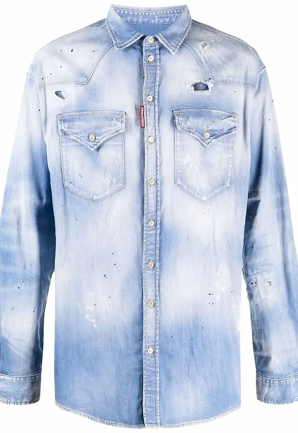 Dsquared2 jeansskjorta med slitning - Blå