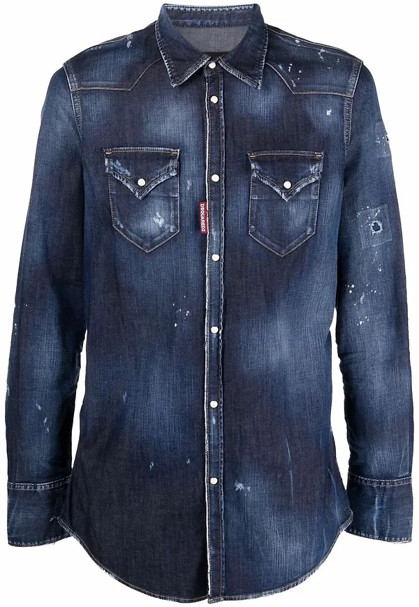 Dsquared2 jeansskjorta med slitning - Blå