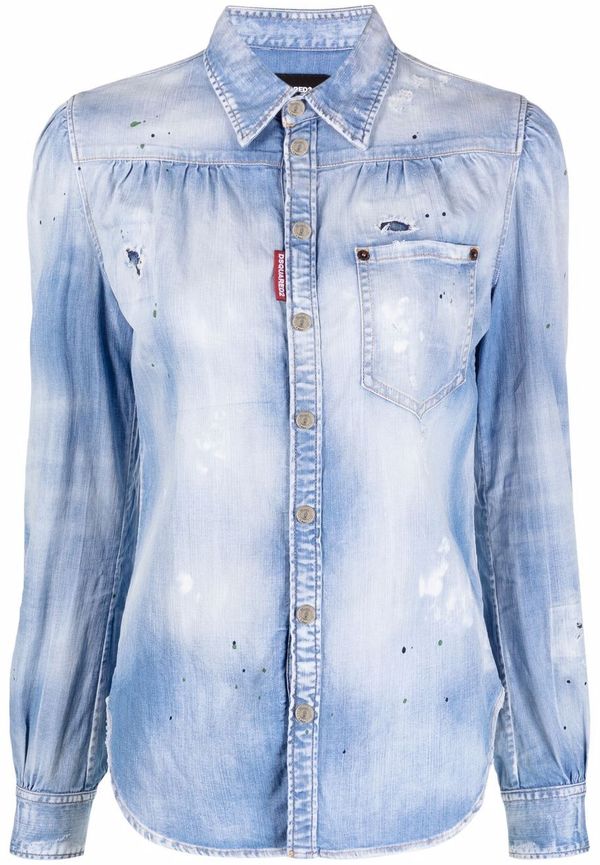 Dsquared2 jeansskjorta med slitning - Blå