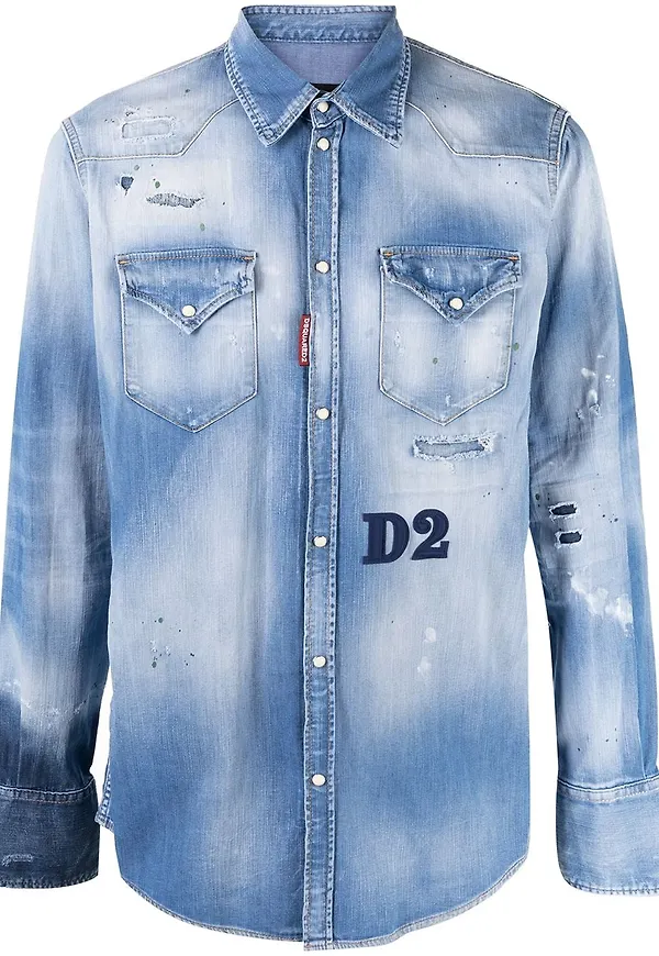 Dsquared2 jeansskjorta med slitning - Blå