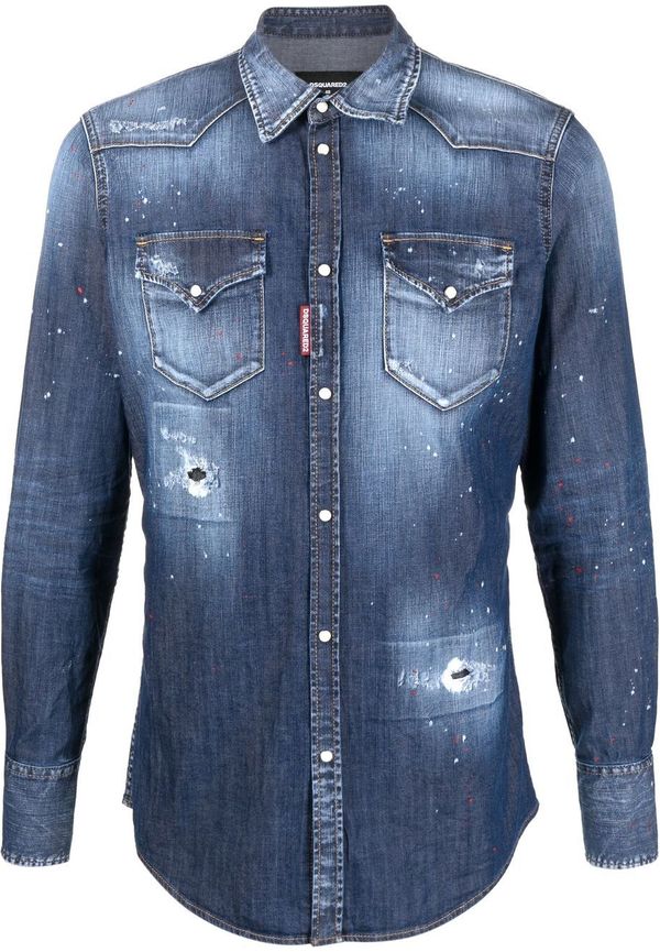 Dsquared2 jeansskjorta med slitning - Blå